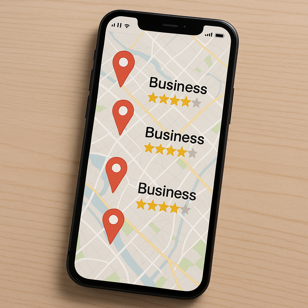 En modern smartphone som visar en lokal kartvy med